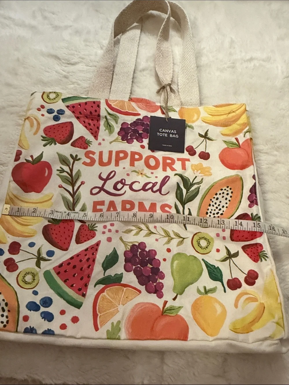 NWT, Support Local Farms Fruit Print Canvas Tote